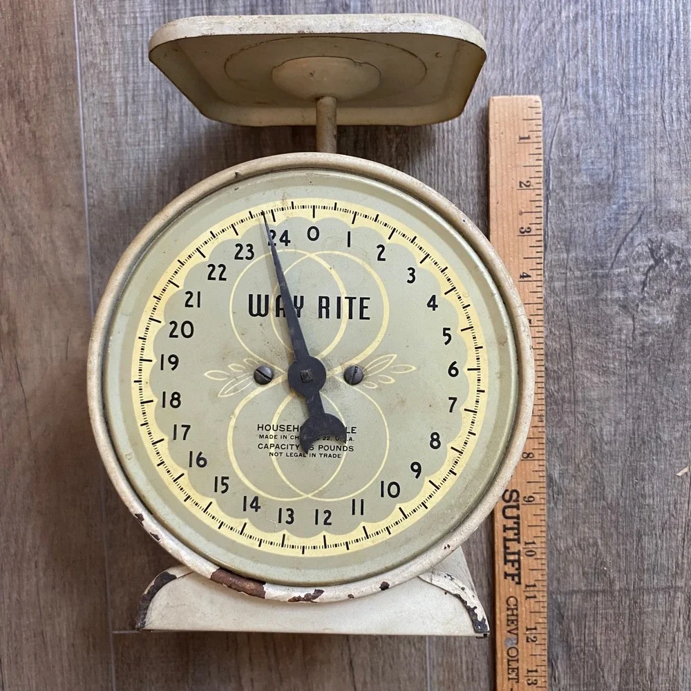 Vintage Way Rite 25lb Household Scale Green Cream Metal Farmhouse Kitchen Decor